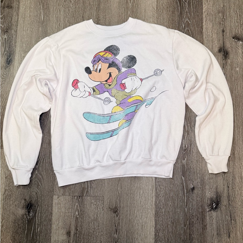Disney White Men's Sweater with Mickey Mouse Skiing